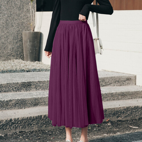 Lässiger, einfarbiger Damenrock mit Blumenmuster, Mesh-Einsätzen und Falten 1
