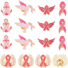 Pink Ribbon Lapel Pins Gold Alloy Enamel 20 pcs