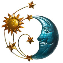 Sun and Moon Wall Art Metal Decor Blue Golden