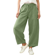 Women's Relaxed Cropped Pants with Pockets Army Green L