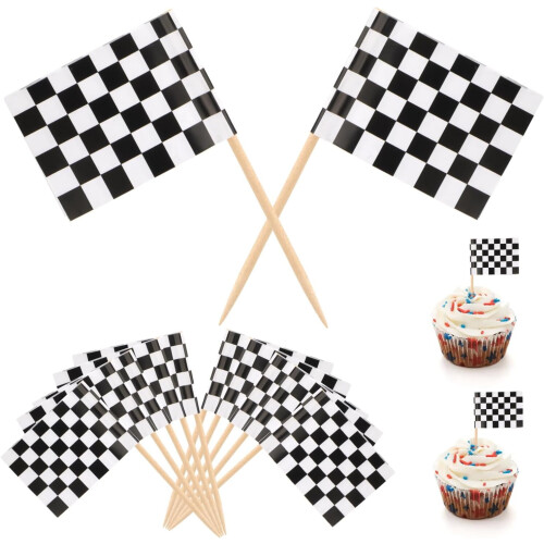 Mini Checkered Toothpick Flags Black White 100 pcs
