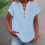 Women's Polyester V-Neck Button-Up Blouse Light Blue S 1