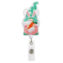 Easter Gnome Embroidery Badge Reel Retractable ID Card Holder Nurse Doctor Office Supplies Cute Rabbit Carrot Felt Badge Clip Name Tag