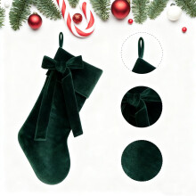 Classic Red and Green Velvet Christmas Stocking, 20 Inch Large Hanging Decor for Fireplace Mantel, Elegant Thick Holiday Stocking with Gold Hanger