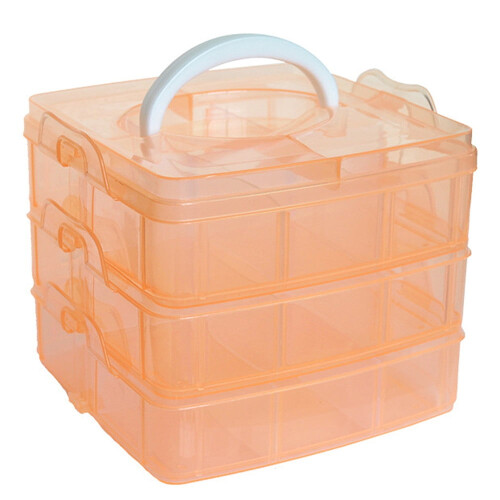 Plastic Storage Box Orange 3-Layer 18-Grid Detachable