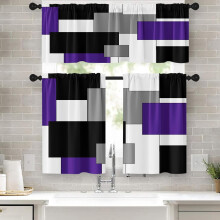 Purple and Grey Kitchen Curtains Set 36 inch