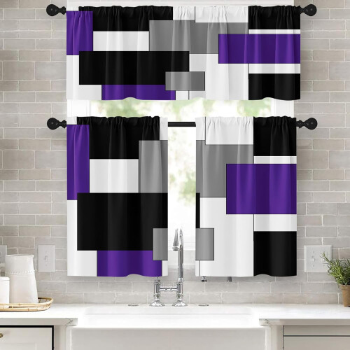Purple and Grey Kitchen Curtains Set 36 inch