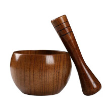 Wood Mortar and Pestle Set Round Grinder Bowl 4.7in