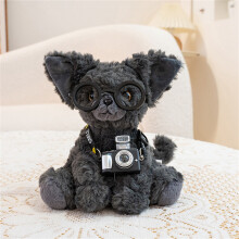 Devon Rex Cat Plush Doll with Glasses and Camera 5.91 Inches