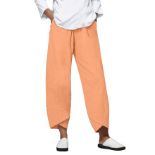 Wide Leg Pants Woman Linen Pants Women Lounge Pants Women Pants Cotton Casual Female Casual Pants Orange XXL
