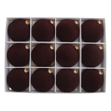 Coffee Package Of 12 Flocked Velvet Christmas Tree Ornaments 2.4 Inch For Festive Season