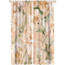 Watercolor Flower Curtains Orange Floral Green Leaves