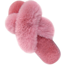Women's Cross Band Fuzzy Slippers, Plush Warm Cozy Open Toe Fluffy Home Shoes, Slip On, Breathable, Off-White, Size 7-8