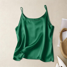 Women's Silk Satin V-neck Sleeveless Vest Dark Green L