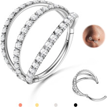 Anneau de nez créole en acier inoxydable 316L, or CZ 16G/18G/20G