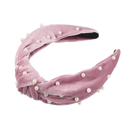 Fascia per capelli in velluto con perle finte, rosa, per donna