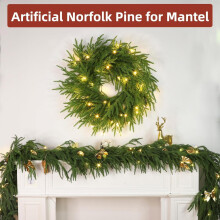 Lighted Norfolk Pine Wreath 22 inch Warm White Lights Real