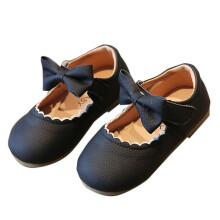 Chaussures de marche à semelle souple pour filles, en cuir noir avec nœud décoratif