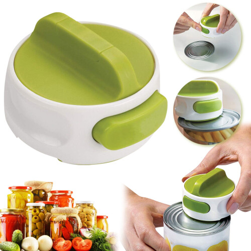Handheld Can Opener Green Food-Safe Push-Button