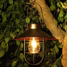 Hanglamp op zonne-energie, rond, ijzeren, decoratieve lamp voor buiten in de tuin