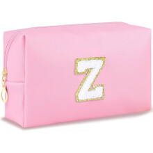 Preppy Leather Waterproof Makeup Bag – Personalized Initial Pouch, Christmas & Birthday Gifts for Girls/Women | Compatible with Travel