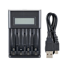 Chargeur de piles AA/AAA à 4 emplacements, charge rapide USB, écran LCD intelligent