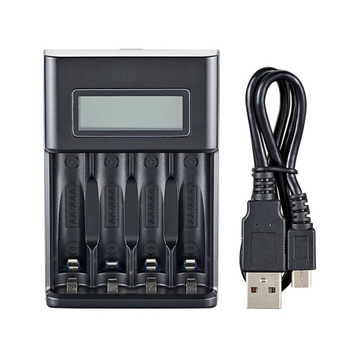 Chargeur de piles AA/AAA à 4 emplacements, charge rapide USB, écran LCD intelligent