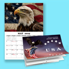 2025 Wall Calendar (11"x8.3"), Jan–Dec 2025, Unruled Blocks, Bald Eagle & American Flag Design, Compatible with US Homes