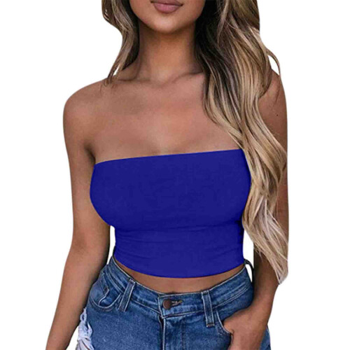 Asdoklhq Women's Solid Blue Tube Top XL 1