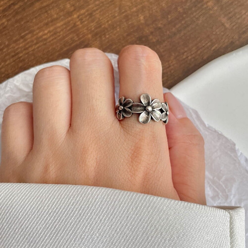 Sterling Silver Vintage Floral Open Ring 925