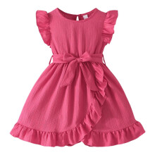 Girls Summer Dress Casual Stripe Flutter Sleeve Belted