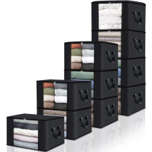 10-Pack Foldable Thick Fabric Clothes Storage Bags with Handle – for Bedroom, Closet, Comforter & Clothing Organization, Compatible with Standard