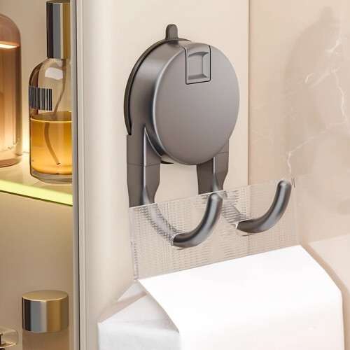 Suction Cup Double Head Hook Wall Mount Beige Gray 3.9x1.65