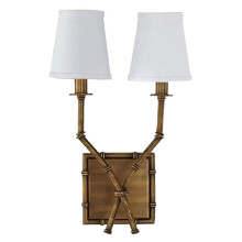 American Iron Wall Lamp Bamboo Double Linen Lampshade Retro Living Room Dining Room Bedroom Bedside Light