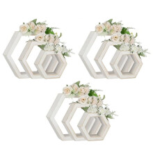 3Pcs Hexagonal Farmhouse Candle Holder, Multi-Slot Design, Even Flame. Rustic Table Centerpiece for Wedding