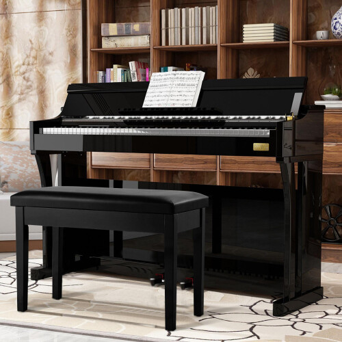 PU Leather Piano Bench with Storage and Locking Hinge Black 1