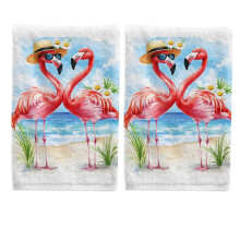 Flamingo Summer Flower Hand Towels Cotton 15.5x29.5 Inch