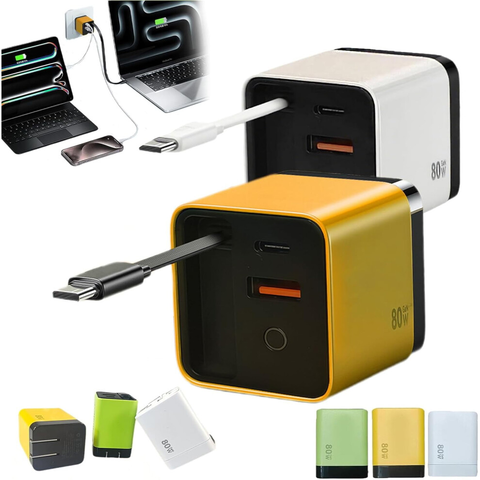 3-In-1 Retractable Charger 80W Type-C Cable With 2 Usb Ports 974856122684