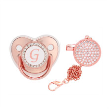 Tao Baby Boy Girl Pacifier And Clips With Rhinestones Rose Gold Bling Letters Baby Infant Newborn Pacifier Teething ToyRose GoldG