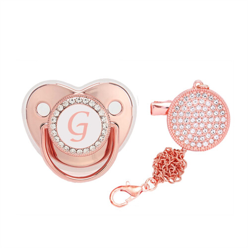 Baby Pacifier with Rhinestone Rose Gold Clips 2 pcs
