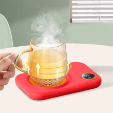 Heating Cup Mat, 3-Speed Temp Control, LED Display, 8H Auto Off, USB-Powered, Portable, 17.5x11.8cm, Compatible with Coffee/Tea/Milk Bottles