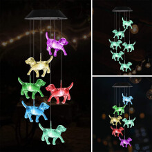 Carillon solaire lumineux LED en forme de chien pour décoration extérieure (1 pièce)