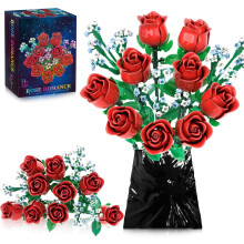 Byggesett med roser og blomsterbukett for voksne – botanisk sett med ville blomster, kompatibel med LEGO-blomst, valentinsdagsgave til henne,
