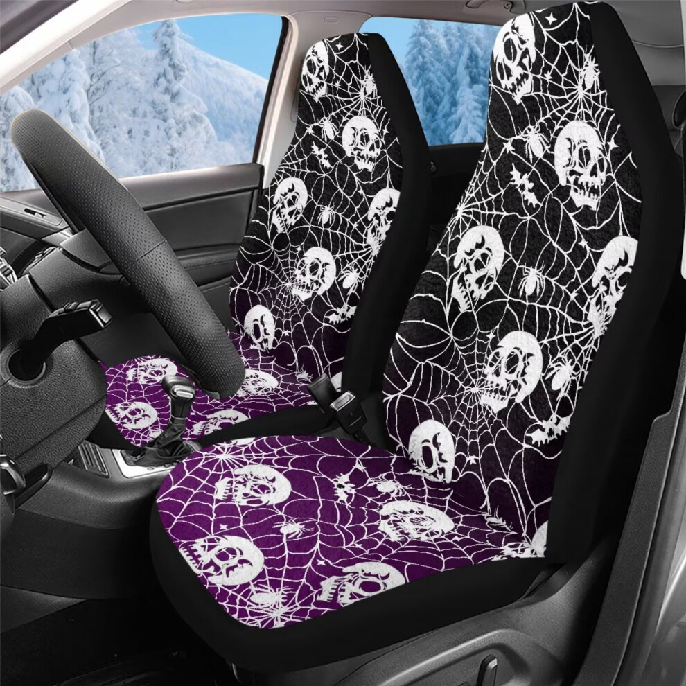 Skull Cobweb Car Seat Covers Blanket Cloth Front Set 2Pcs Coral 975221471567