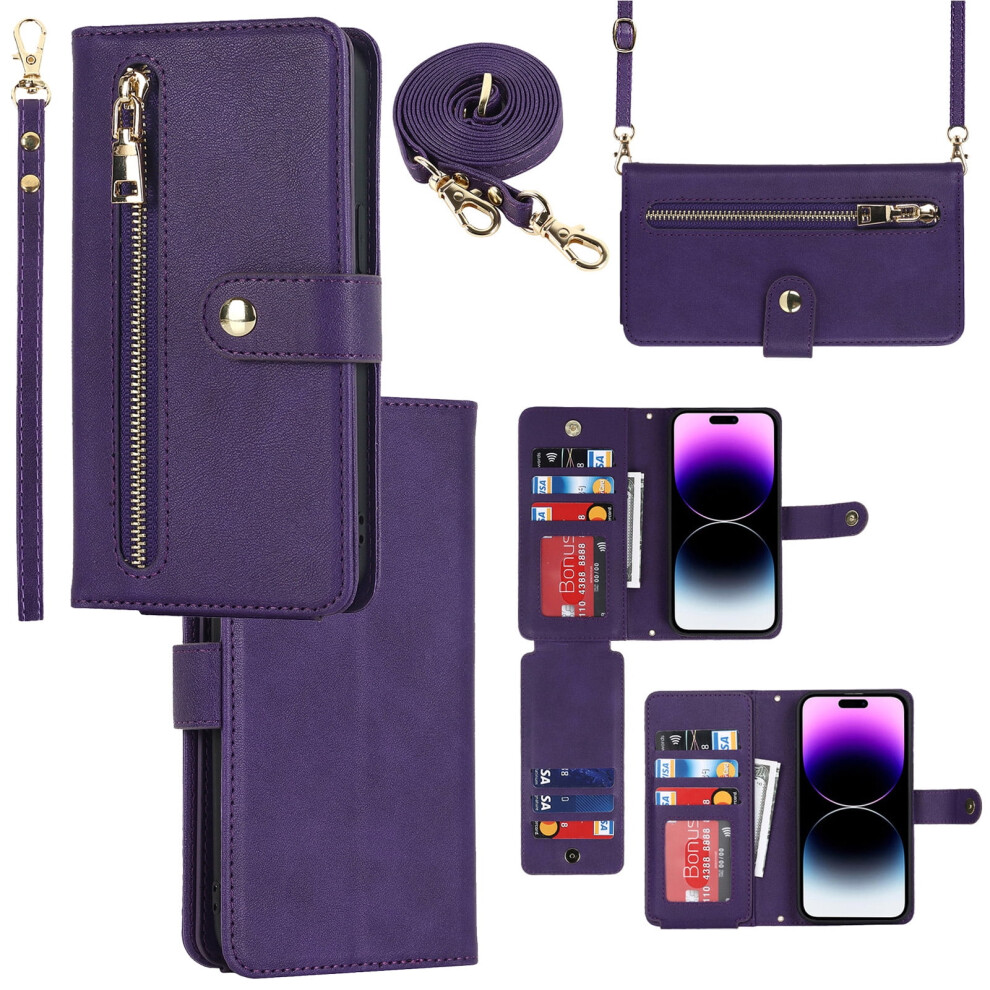 Iphone 11 Wallet Case Crossbody Zipper With Rfid Purple 913466654376
