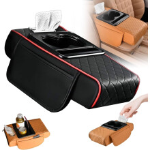 PU Leather Car Armrest Box Mat 5-in-1 Center Console Cover
