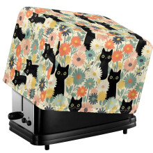 Cat Daisy Print 4-Slice Toaster Cover, Dustproof Kitchen Appliance Protector, Universal Fit (12.4"x10.6"x8.2"), Compatible with Bread Machines