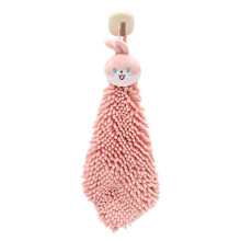 Cartoon Rabbit Fuzzy Hand Towel 16.92 Inch Super Absorbent Chenille Bathroom Kitchen Towel with Hanging Loop for Kids Adults,Pink,1,1PC