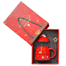 Mug en céramique sapin de Noël avec couvercle et cuillère