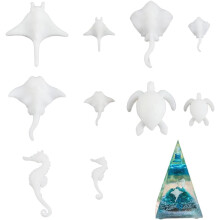 Moules en résine miniatures pour poissons, tortues et hippocampes, blancs, 10 modèles